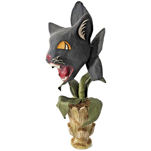 Bethany Lowe Scaredy Cat Orchid Halloween Black Paper Mache Flower Urn 18" Rare - Picture 6 of 10